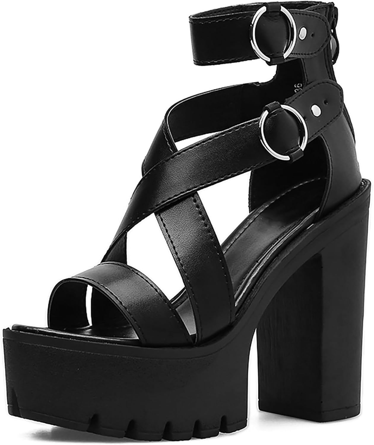 Womens Chunky Heel Sandals - Cutout Design