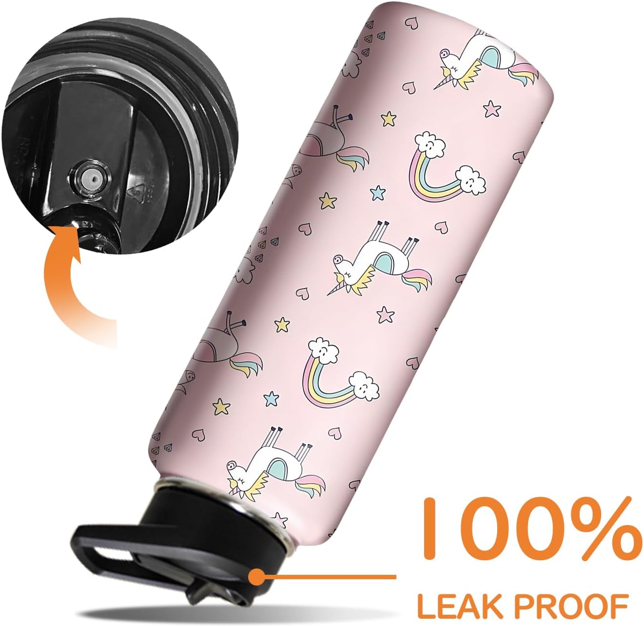 40oz Pink Unicorn Water Bottle with Handle and Flip Straw, Animal Sports Stainless Steel Insulated Cup Travel Coffee Mug Tumbler, Birthday Mothers Day Chritmas Gifts for Women