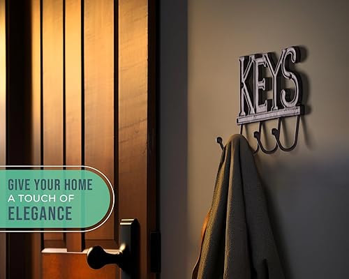 Miniatura 6 de Llavero de pared  Llavero montado en la pared con la palabra "KEYS"  4 ganchos para llaves  Parrilla decorativa de hierro fundido para llaves  Con