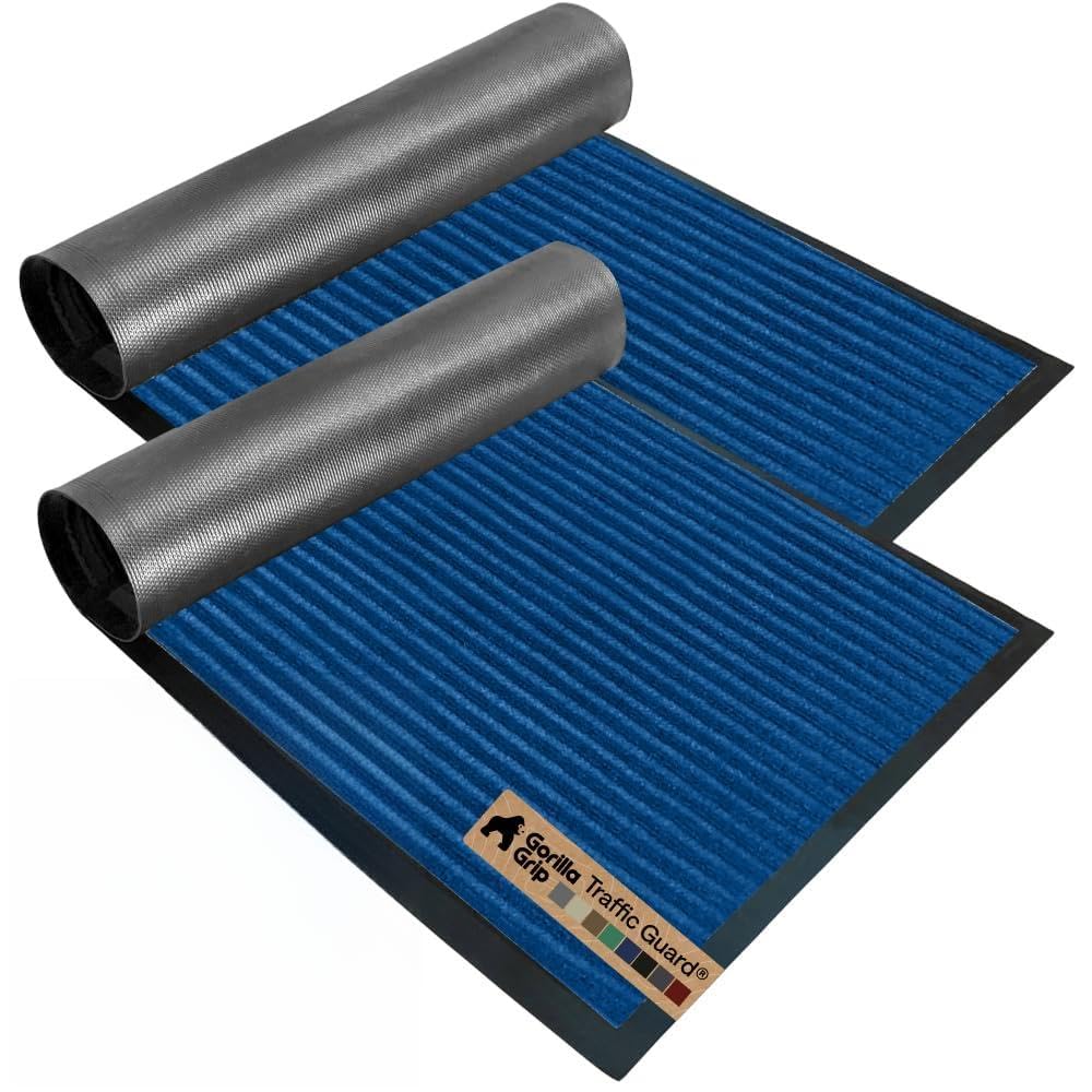 GORILLA GRIP Traffic Guard Indoor Outdoor Heavy Duty Door Mat, 29x17 Blue