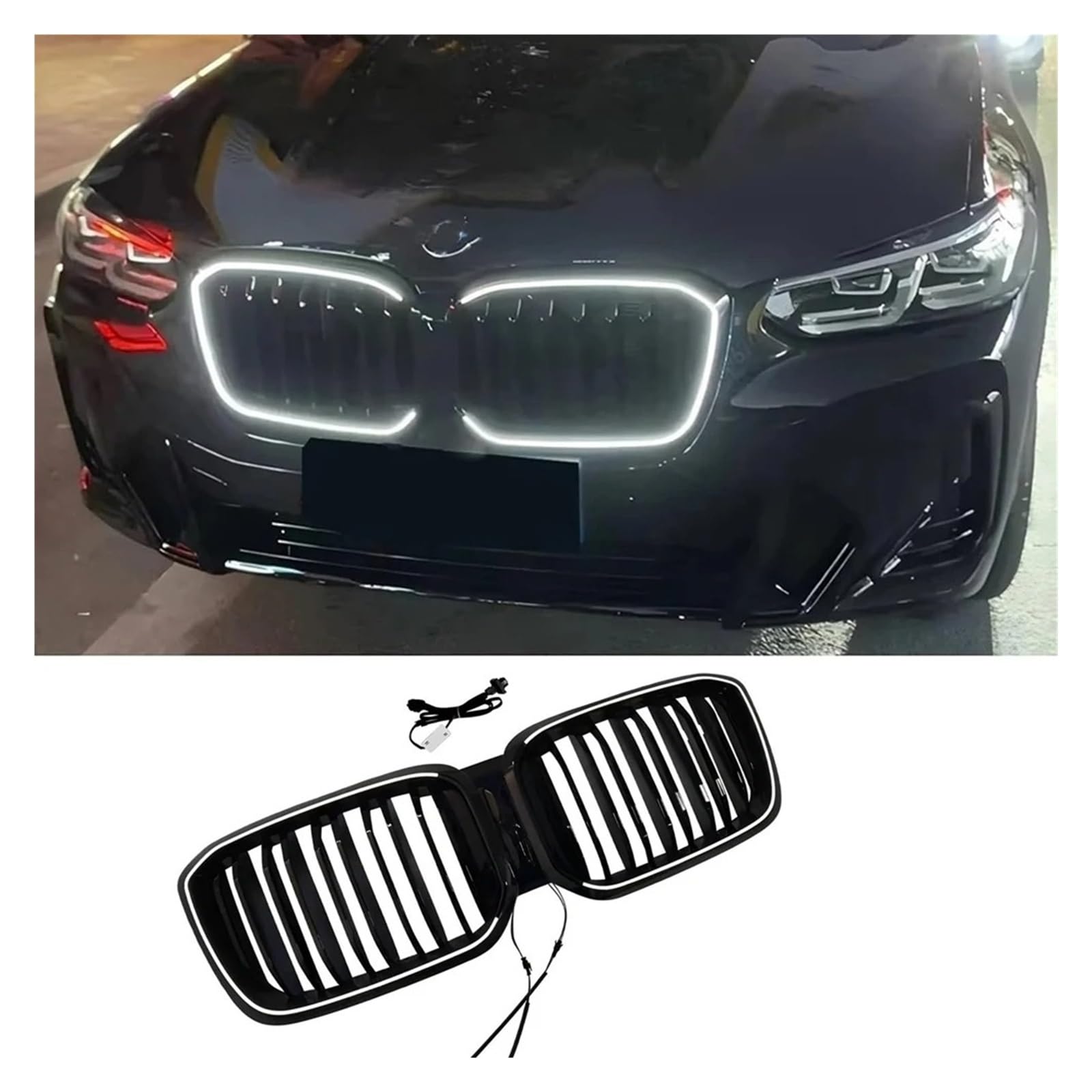 Griglia Anteriore Per BMW Per X3 Per X4 G01 G02 2022-2024 LCI Paraurti Anteriore Griglia Auto Rene Hood Mesh Luci A LED Kit Tuning Griglias Anteriores Auto