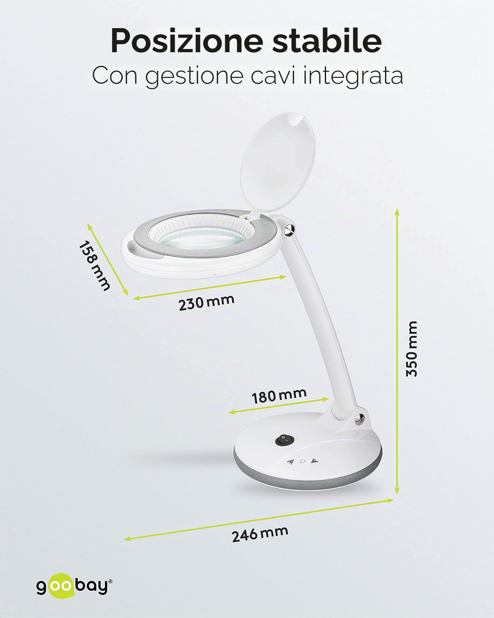 goobay 60363 Lampada ingrandimento LED dimmerabile/Supporto lampada ingrandimento, lente ingrandimento luce/temperatura di colore 6500K / flusso luminoso 450lm / tensione d'esercizio 230V / bianco