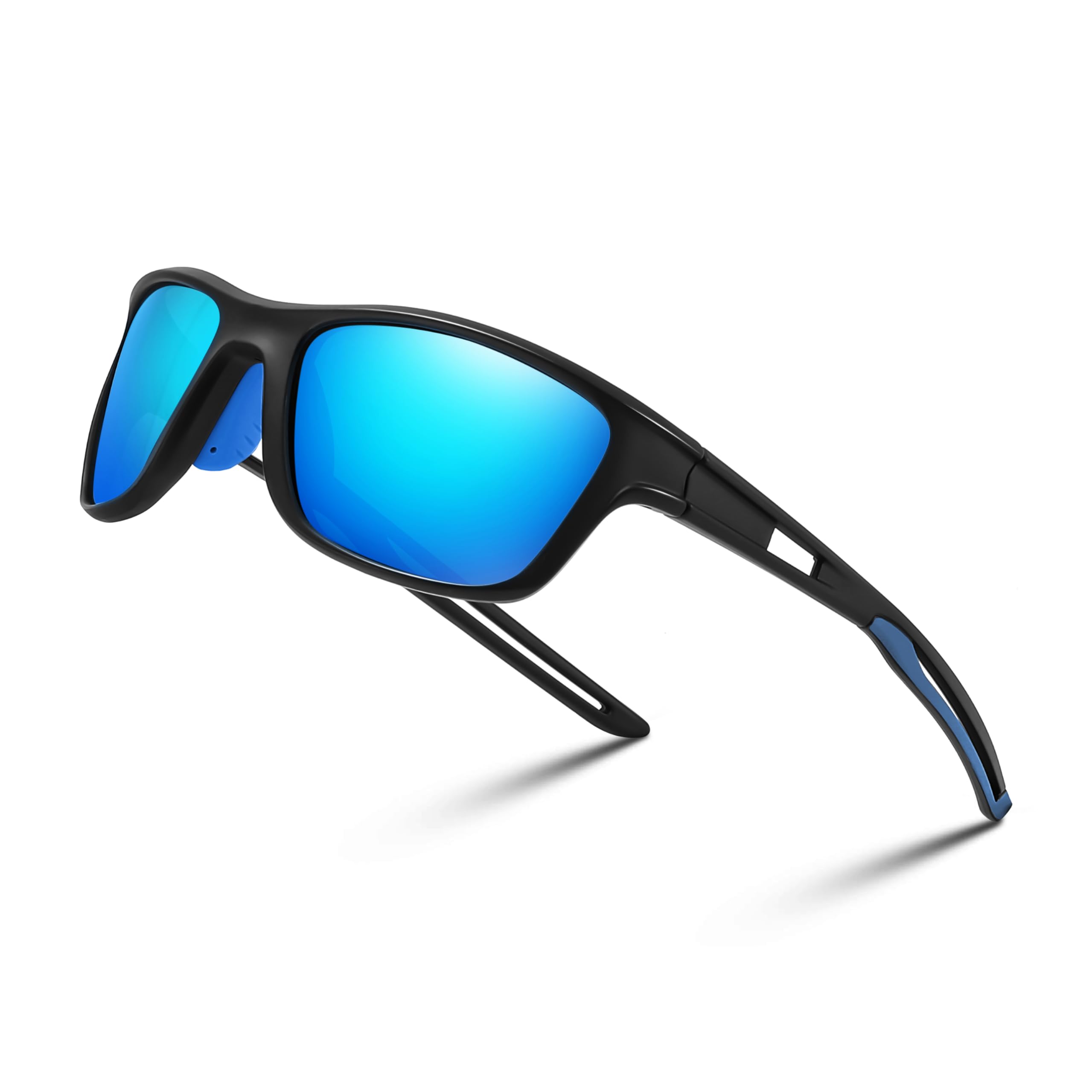 FEISEDY Sports Polarized Sunglasses For Men Women Cycling Driving Fishing Running UV400 Protection B0125 Black Frame & Blue Mirror Lens 55 Millimeters