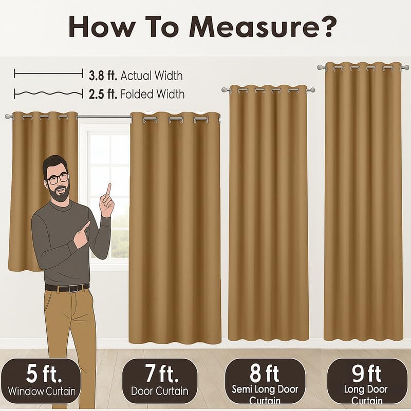 Image of Fine Foil Printed True Blackout Semi Long Door Curtains 8 Feet Set of 2, Heavy Room Darkening Thermal Insulated Eyelet Parda for Living Room & Bedroom, Curtains with Tie Back(121x243cm, White)
