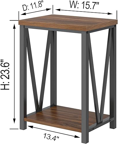 Miniatura 2 de FOLUBAN Mesa auxiliar pequeña, mesa auxiliar de madera rústica y metal con almacenamiento, moderna mesita de noche para sala de estar, dormitorio,