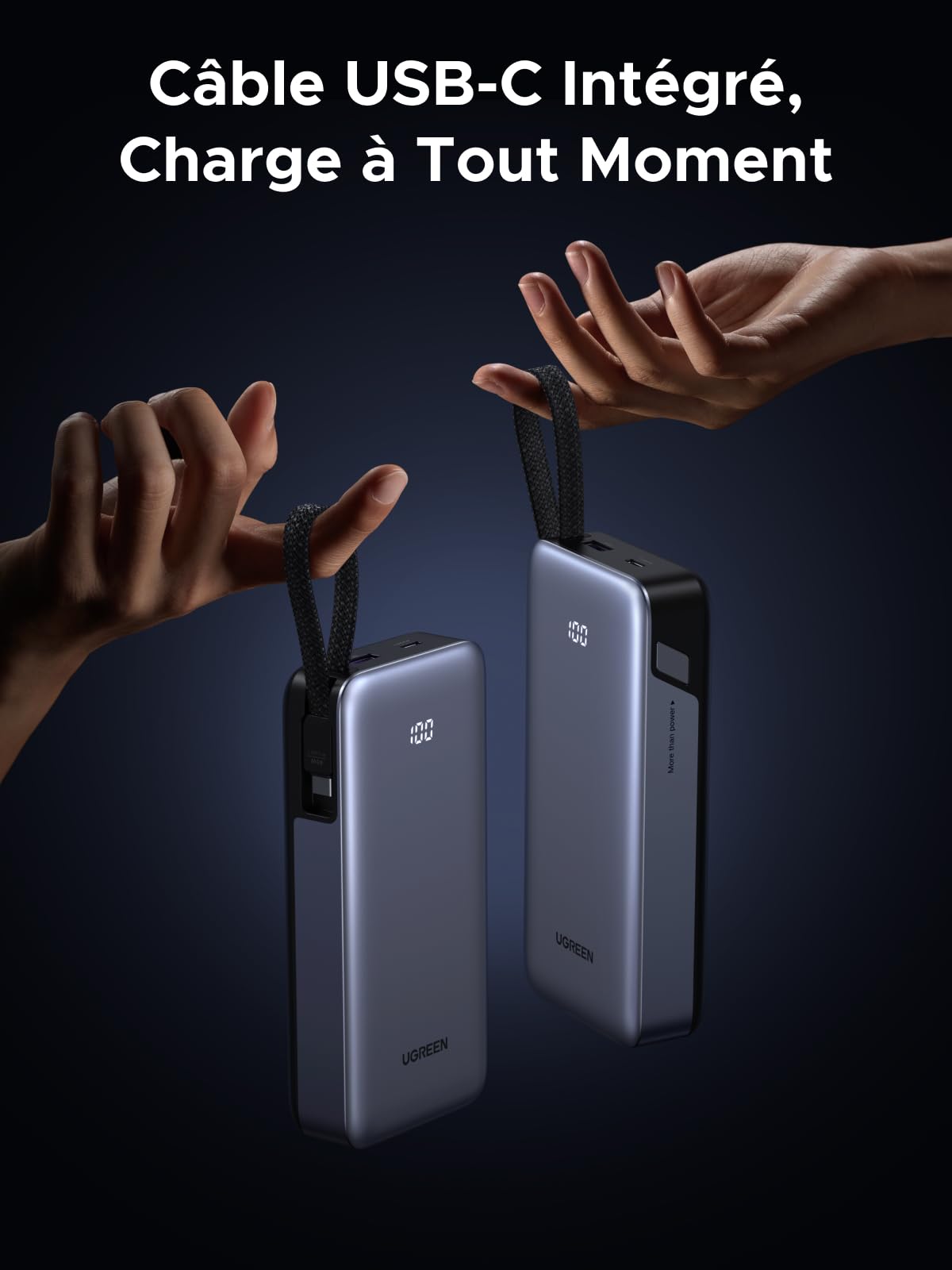 UGREEN Nexode 45W Power Bank 20000mAh PD3.0 USB C Câble Intégré Charge Rapide Portable pour iPhone 17 16 15 Galaxy S25 S24 MacBook