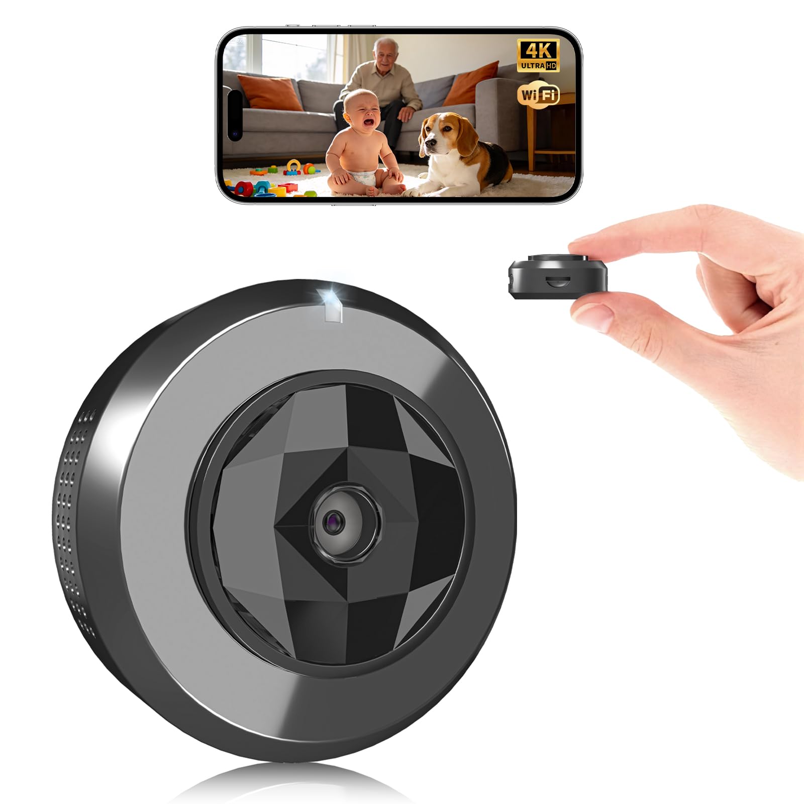 4K Indoor Security Hidden Camera: Mini Spy Camera for Home,Wireless Nanny Cam Works with WiFi & Free Cloud Storage,APP Control Smart Motion Detection for Baby/Pet/Nanny Surveillance(Deep Black) Deep-Black