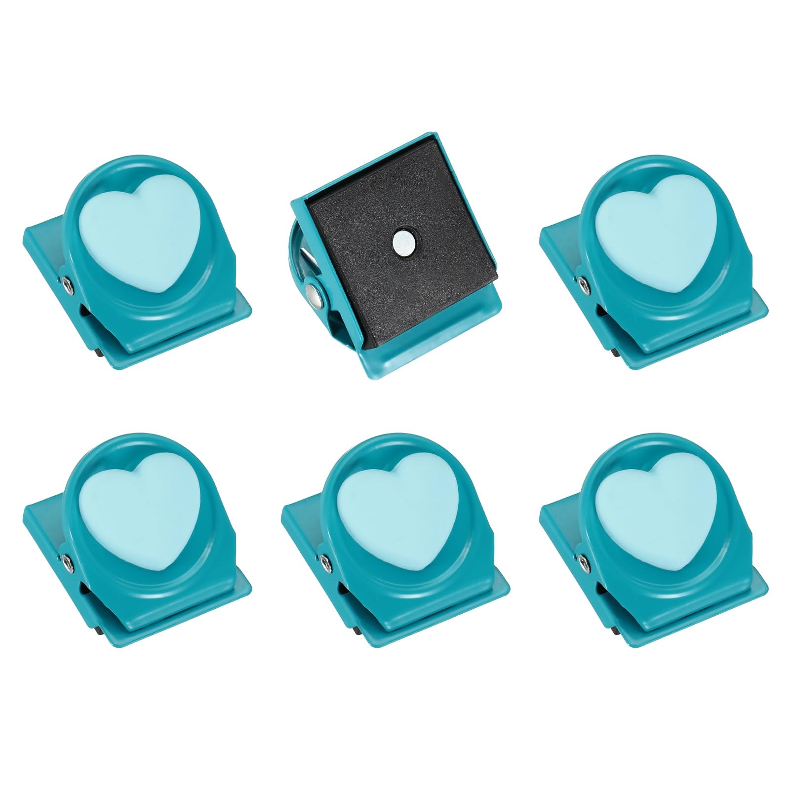 sourcing map Magnet Metal Clips for Hanging, 6Pcs Heart Fridge Magnetic Clips Magnetic Paper Clamp Magnet Clamp for Locker Whiteboard Photo Display Document Storage, Blue