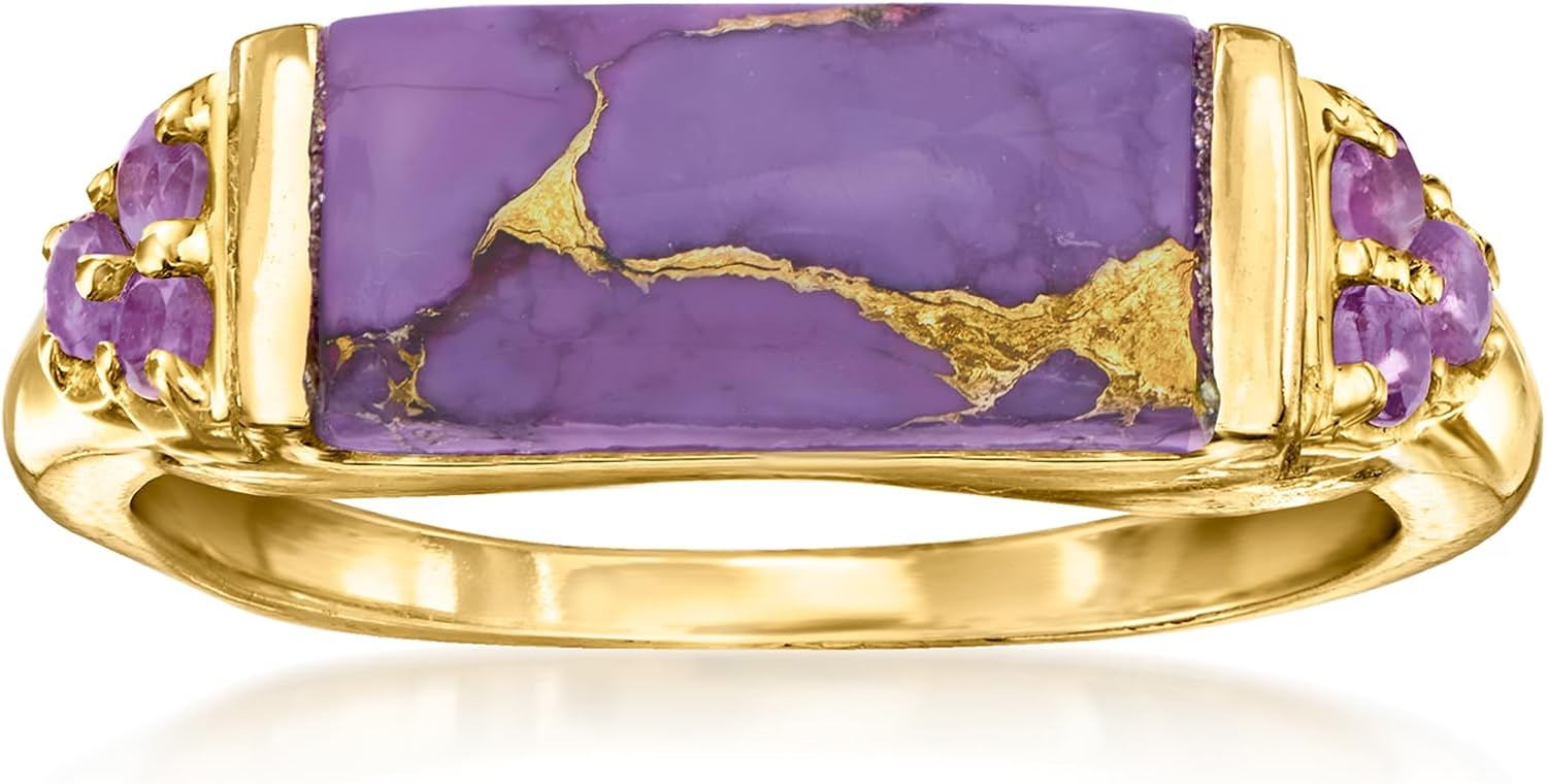 Ross-Simons Purple Turquoise and .10 ct. t.w. Amethyst Ring in 18kt Gold Over Sterling