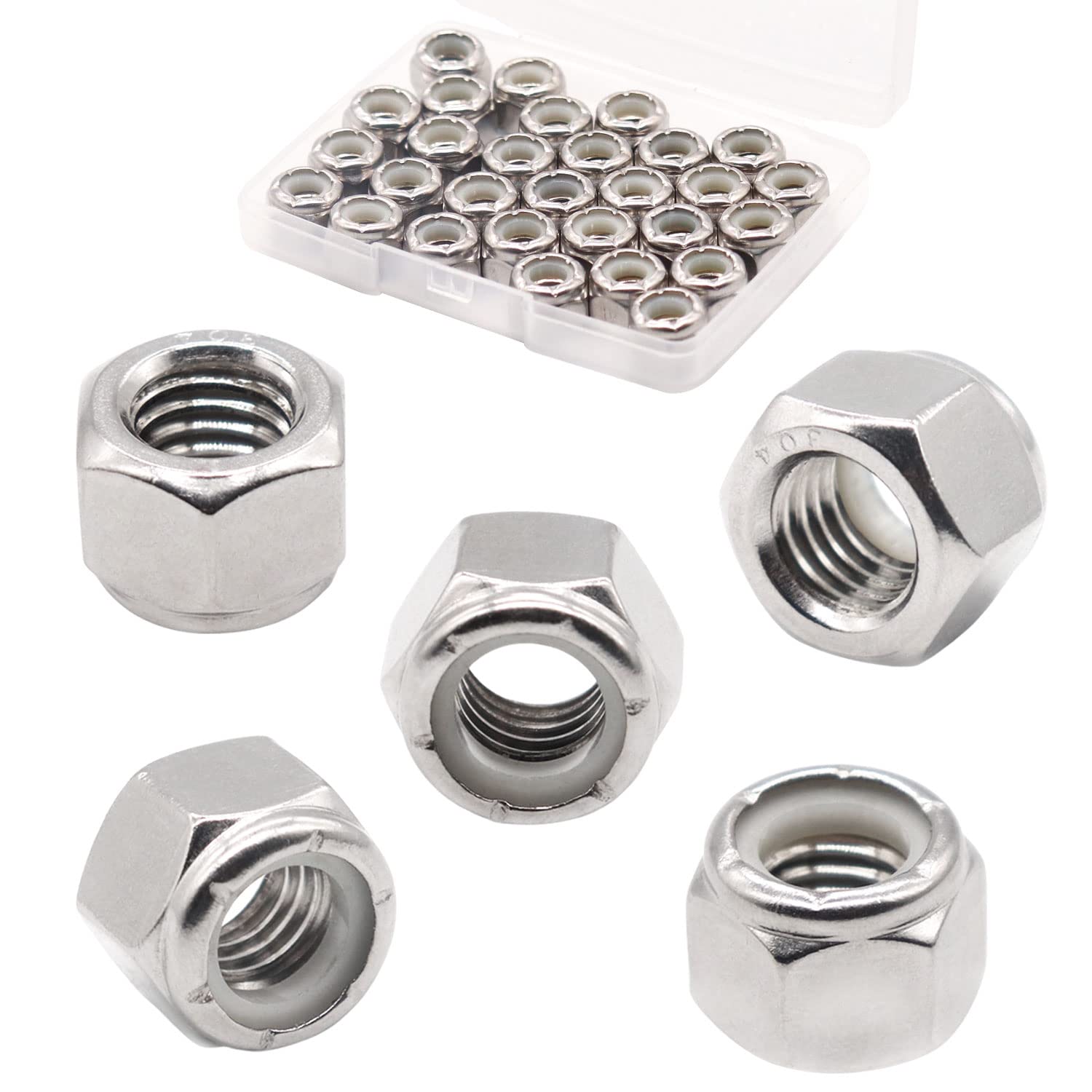 locknuts - Nylon Insert Hex Lock Nuts,304 Stainless Steel,Plain Finish (1/4-20(40 Pack))