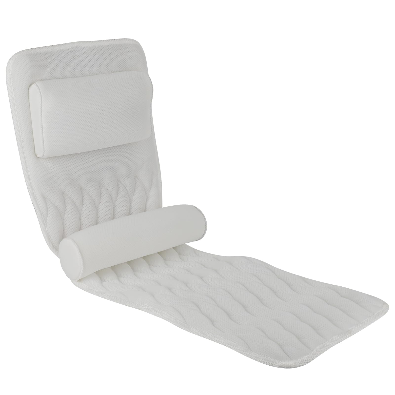 Cojín de baño de cuerpo entero, alfombrilla para bañera con reposacabezas y ventosas, cojín de baño de malla 3D para cuello, cuello, espalda, 125 x 40 cm, transpirable y de secado rápido, alfombrilla