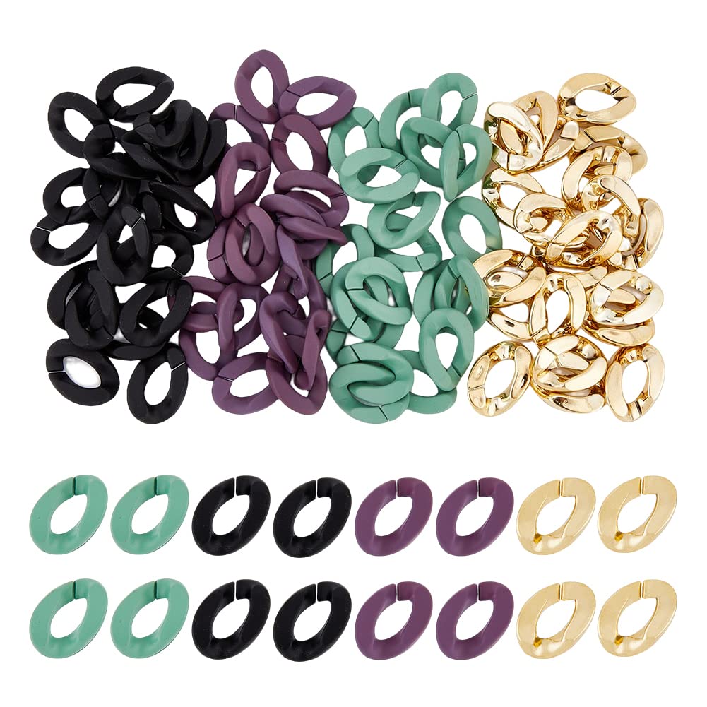 SUPERFINDINGS 120Pcs Twist Linking Rings Including 60Pcs 3 Colors Spray Painted Acrylic Rings and 60Pcs ABS Plastic Curb Chain Connectors for Jewelry, Glasses, Bag Chains Making