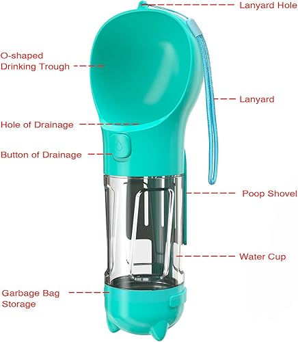 Miniatura 4 de Botella de agua portátil 3 en 1 para perro, dispensador de agua para cachorros a prueba de fugas con almacenamiento de alimentos, soporte para bolsa