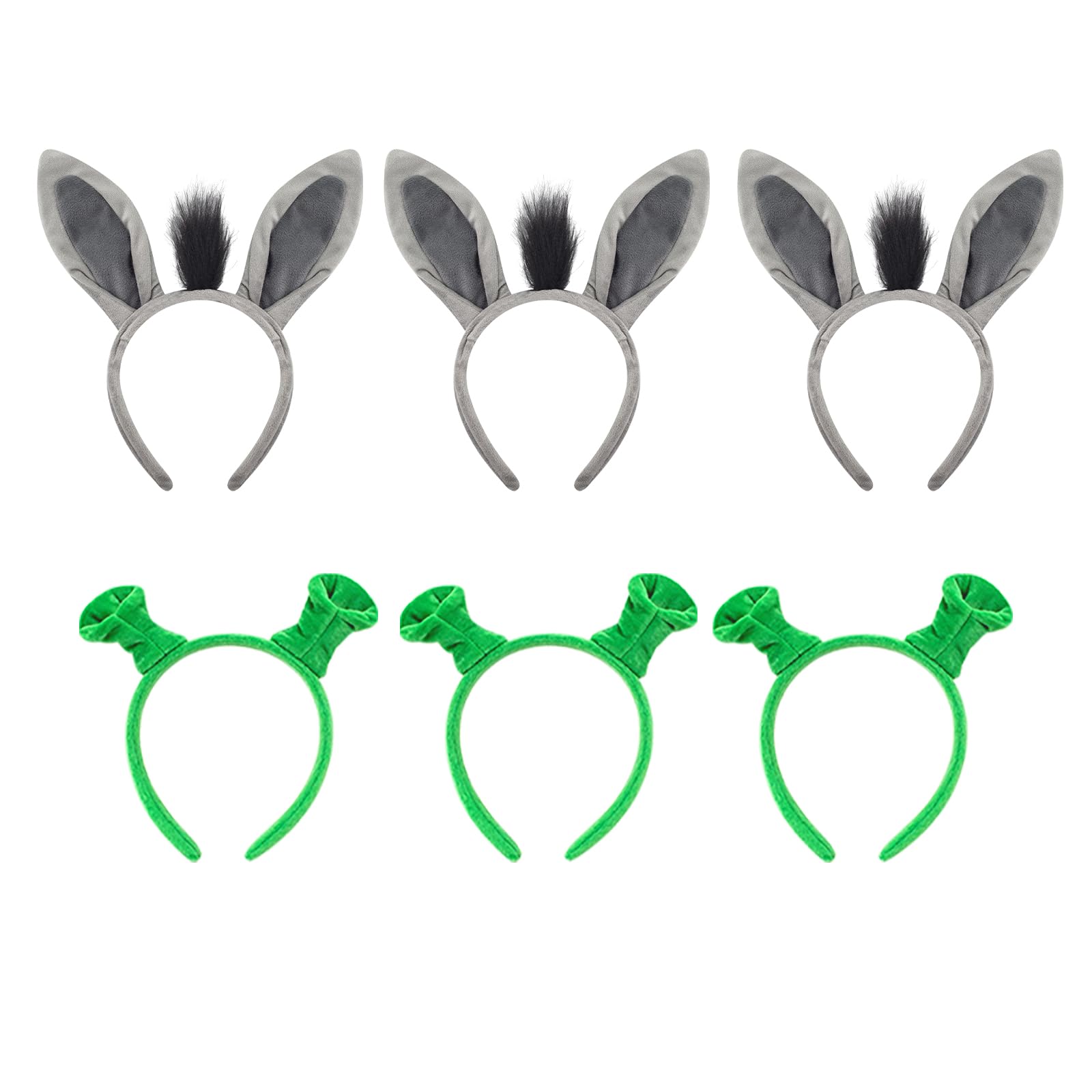 Lezevn 6pcs Cute Donkey Ears Headband Green Headband Animal Ears Accessory Halloween Costume Theme Party Cosplay Prop for Women Men