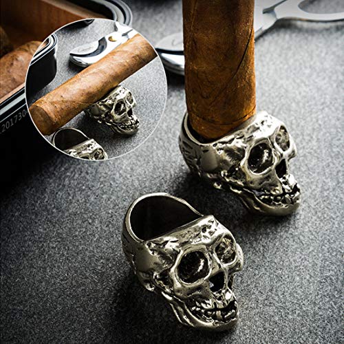 Skull Cigar Holder Stand, Skull Cigar Rings for Men, Smoking Accessories Cigar Tray Retro Skull Ring Cigar Accessories Home Desk Decoration (Silver) - Thumbnail 3