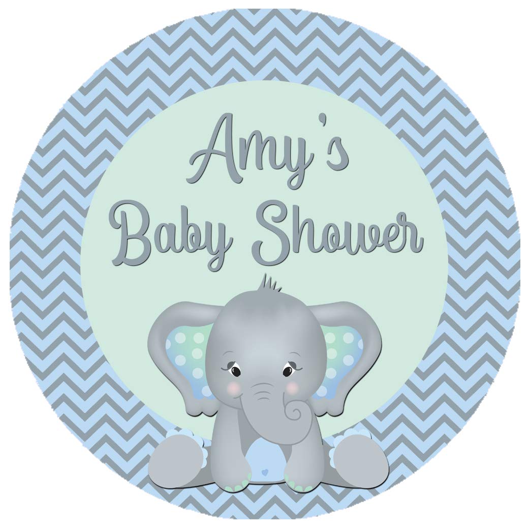 The Retouch Oasis Blue 1 Sheet Of Personalised Stickers Baby Shower Elephant (Buy 2 Sheets Get 1 Free)- Hen Party Gift Labels