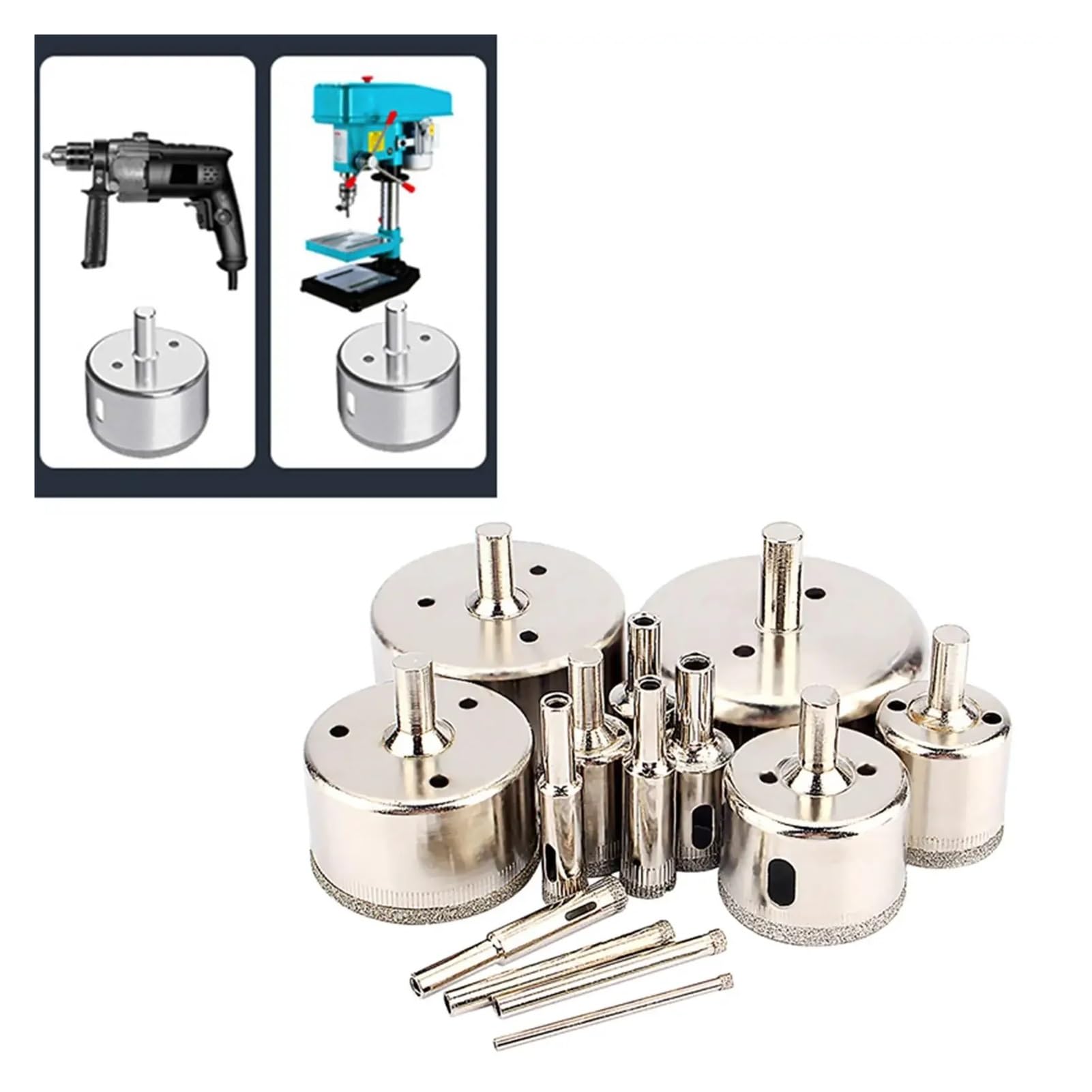 Kit sega a tazza, Set Di 14 Seghe A Tazza Con Gambo Tondo, Punte Da Trapano Rivestite 3-70 Mm For Vetro, Marmo, Piastrelle In Ceramica E Muratura