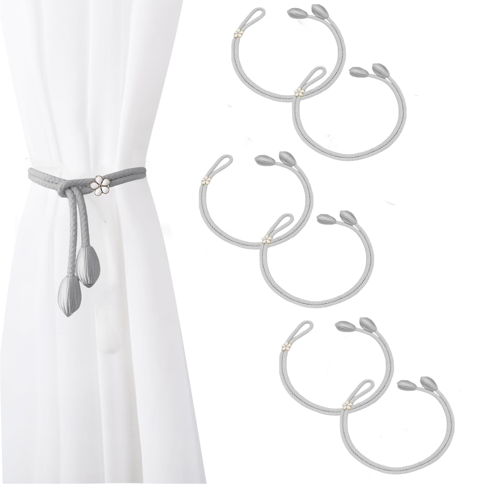 OYUUJII Curtain Tie Backs,6 Pcs Grey Curtain Ties Curtains Rope Buckle