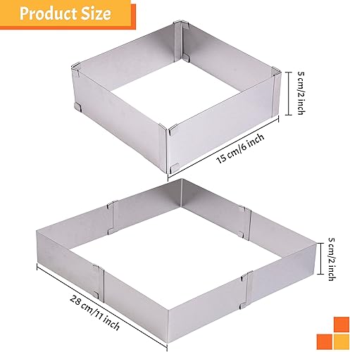 Miniatura 2 de TXIN Molde cuadrado de acero inoxidable para tartas, molde de mousse, ajustable de 6 a 11 pulgadas