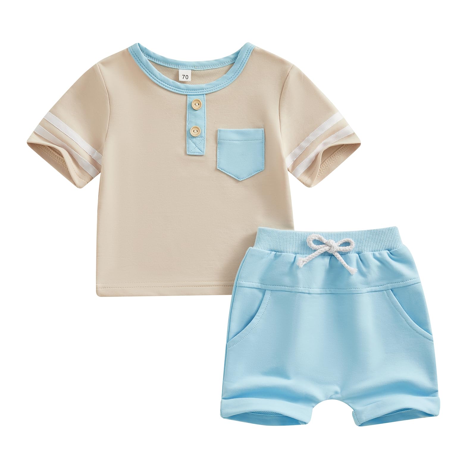 Afunbaby Toddler Baby Boy Clothes Summer Short Sleeve T Shirts and Shorts Cute Boy Outfit Clothing Set (Sky Blue,0-6 Months)