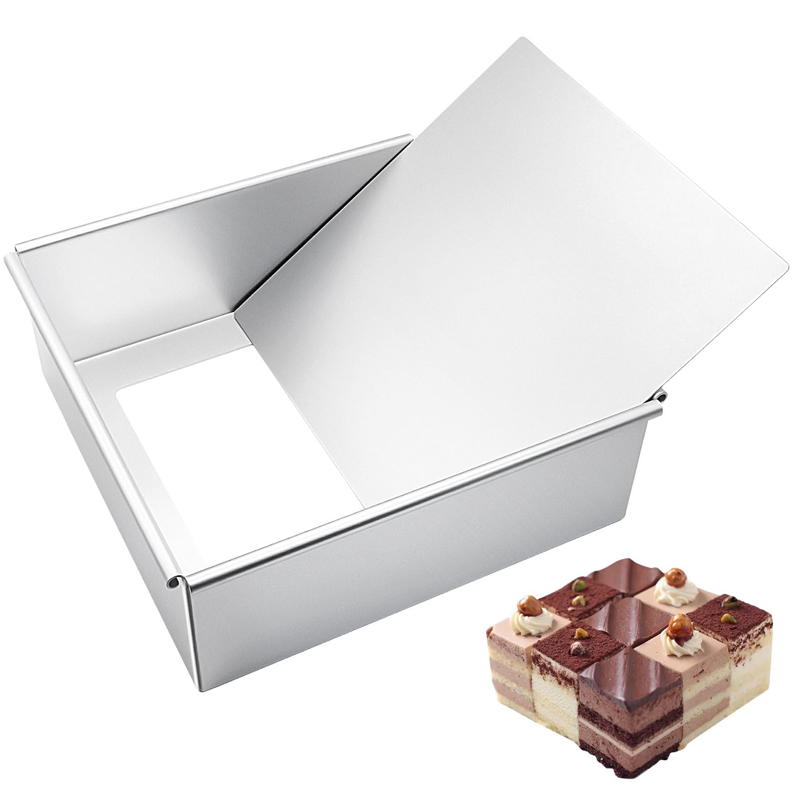 Teglia quadrata da forno quadrata con fondo rimovibile e rivestimento antiaderente in alluminio anodizzato, pirofila quadrata, teglia profonda 8 pollici, argento