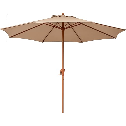 Sunnyglade 9FT Outdoor Patio Umbrella, Market Table Umbrella with 8 Sturdy Ribs and Crank System, Fade-resistant & Waterproof for Garden Backyard Poolside Deck