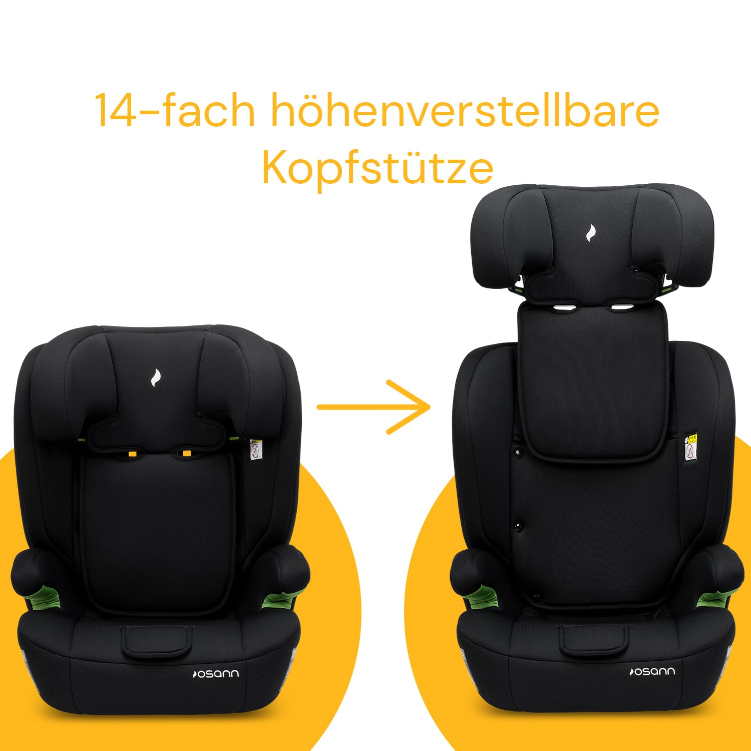 Osann Resa Kindersitz ab 1 Jahr ohne Isofix | Kinderautositz 76-150 cm, mitwachsender Autositz 9-36 kg, Montage mit 3-Punkt-Gurt, höhenverstellbare Kopfstütze