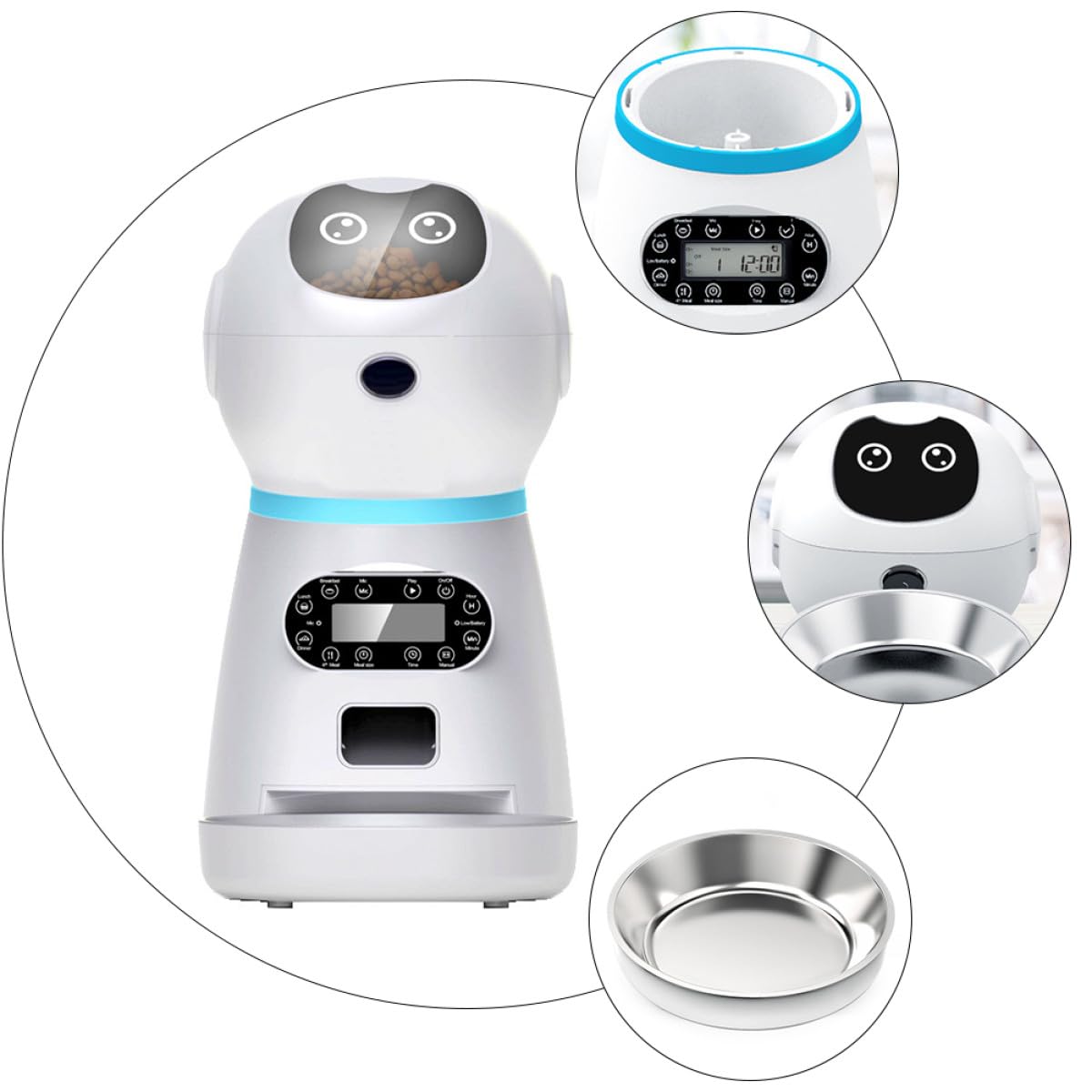 Homoyoyo Alimentador Automático para Mascotas Temporizador Digital y Robot Dispensador sin Pilas, Cuenco Inoxidable Desmontable para Gatos y Perros, Apto para Alimentación Programada