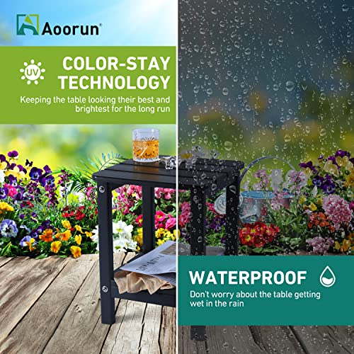 Aoorun Adirondack Square Side Table, 2-Tier Poly Patio End Table, Modern Small Side Table For Patio, Porch-Black #TOP6