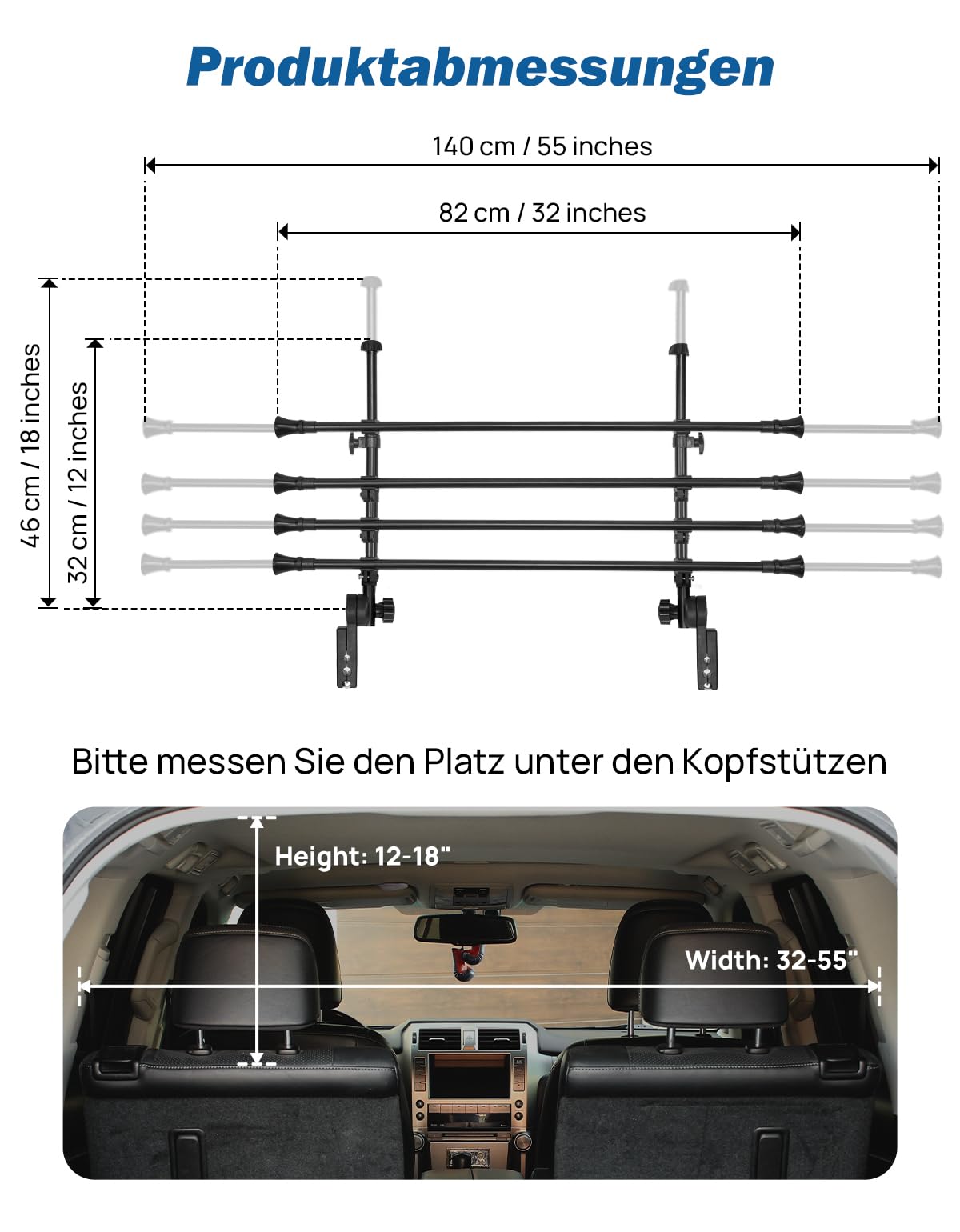 JOYTUTUS Barrière de Sécurité Voiture Chien - Réglable 32-46cm * 82-140cm | Métal Renforcé, Pour la Plupart des SUV Moyens, Installation Facile Sans Outils, Réglage Multi-Angle, Gain de Place