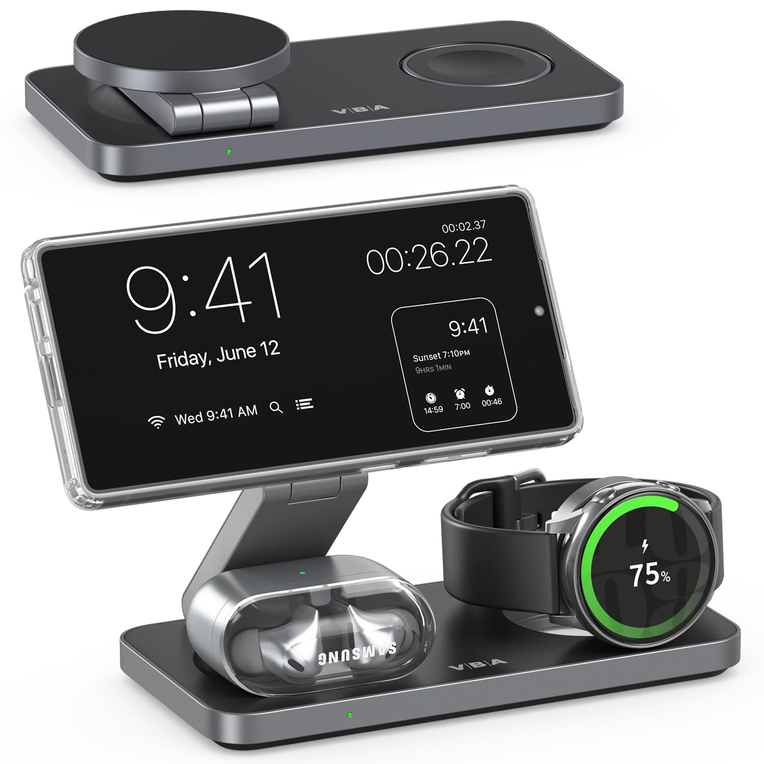 Cargador inalámbrico magnético 3 en 1 para Samsung Galaxy, estación de carga rápida plegable para MagSafe Samsung Galaxy S26 Ultra S25 S24 Z Fold Flip 8 Watch 8 7 Buds 4 3 Pro, no para Samsung Watch 9