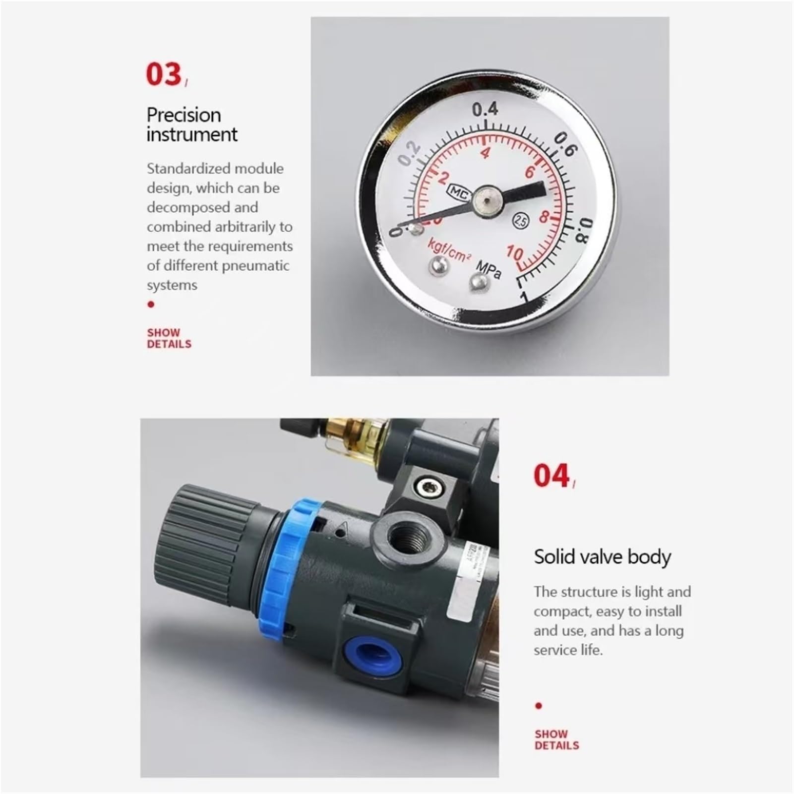 Lubricador regulador de presión de Filtro de Aire FRL, Drenaje automático Tipo AIRTAC Combinado con manómetro AFC2000 AFC2000D(AFC2000,Without Fitting)
