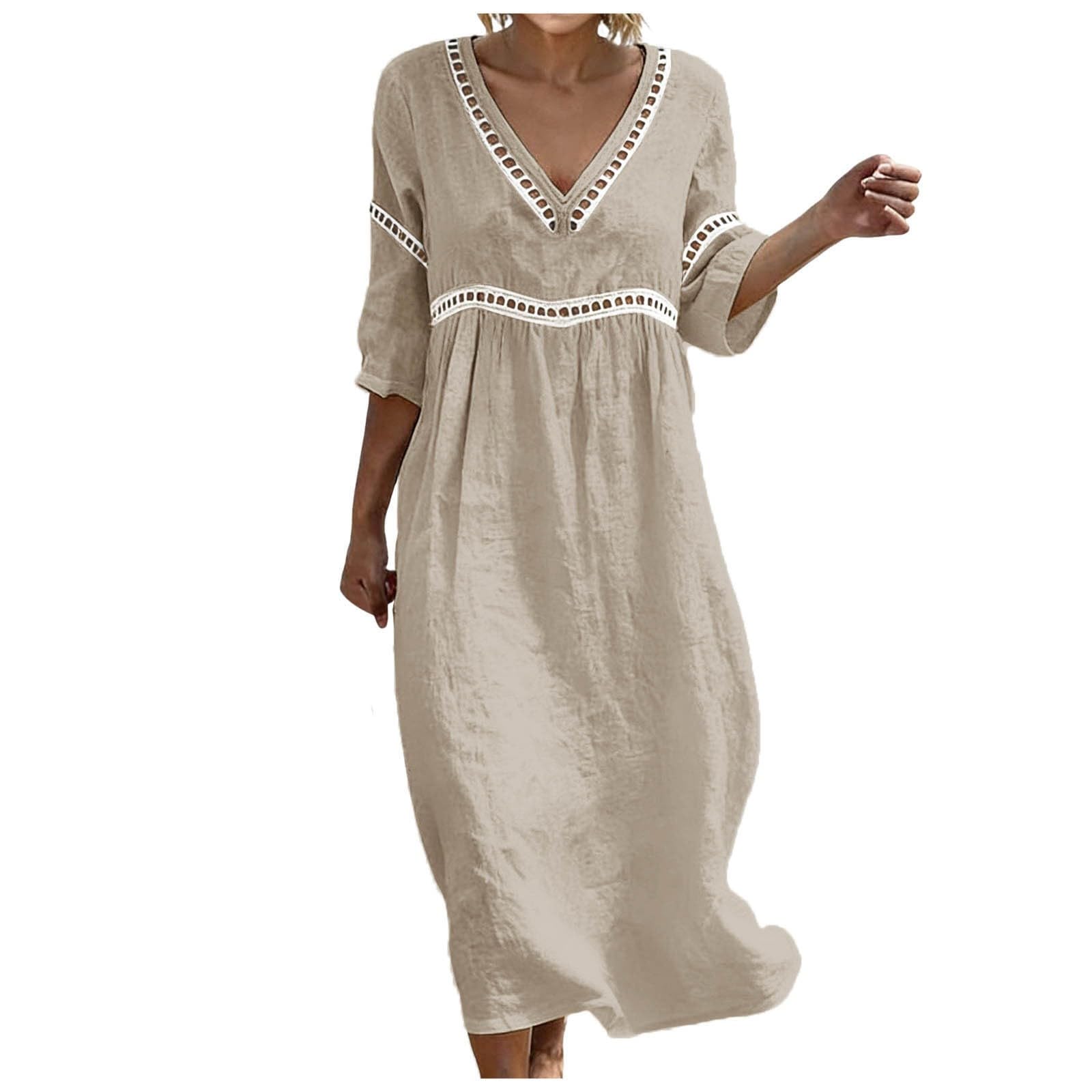 Vestido De Lino Verano De Las Mujeres Manga Corta Vestido Verano Vestidos Lino Midi Las Mujeres Algodón Blusa Vestidos Casuales Holgados Ligeros y fluidos para Roba Ligera y Elegante Playa Vacaciones