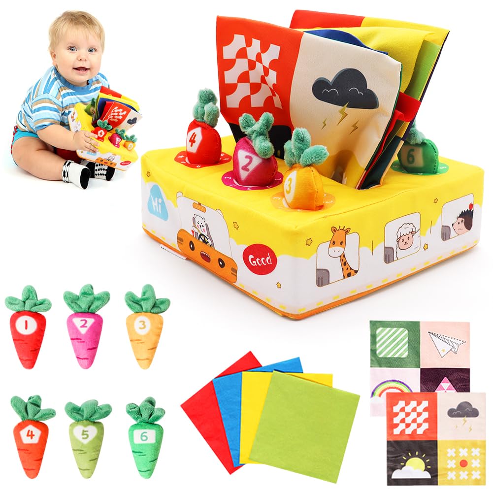 HYMBCFW Baby Sensory Tissue Box Toy, Sensory Toys for Babies with Soft Fruits,Soft Crinkle Toys for 6-12 Months
