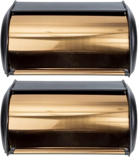 Hemoton 2 cajas de pan de acero inoxidable contenedor de almacenamiento de pan con tapa enrollable, soporte para pastelería para encimera de cocina