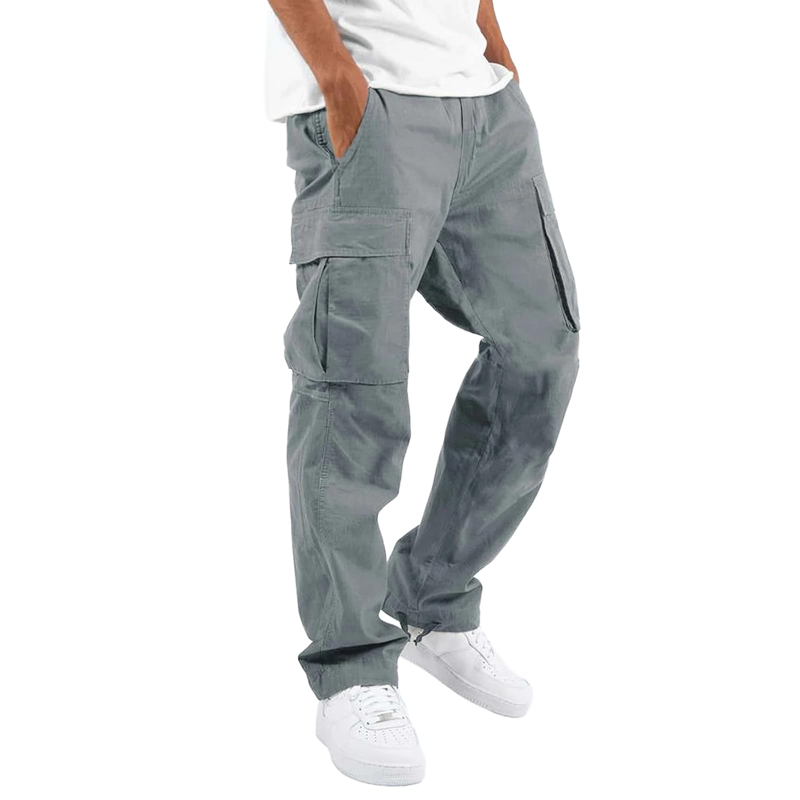 Summer Fall Mens Work Pants Solid Color Multi-Pocket Casual Loose Breathable Comfort Trousers Daily Versatile