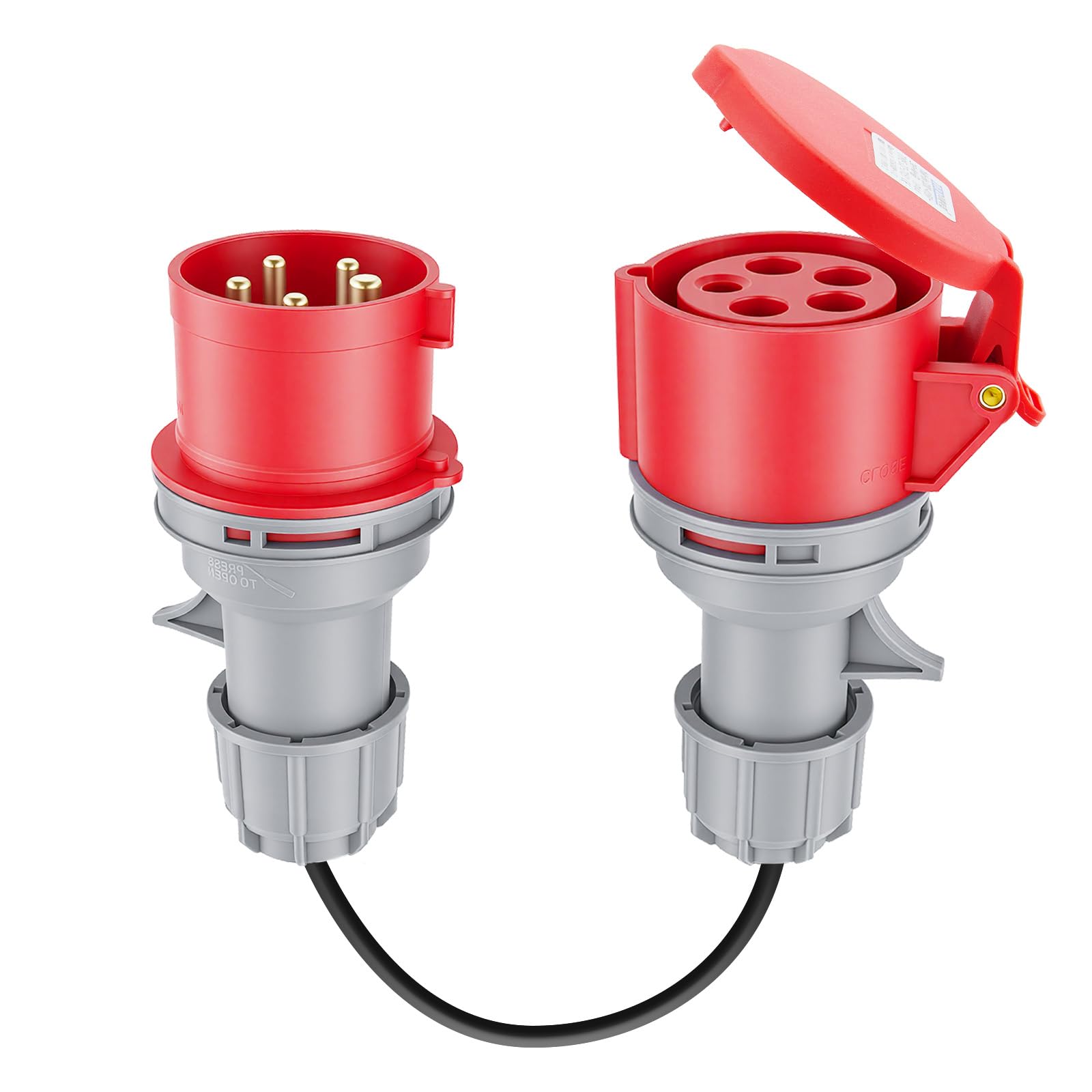 Adaptateur CEE 32A vers 16A, 5 pôles, IP44 étanche avec Couvercle de Protection Auto-fermant pour Industrie, Chantiers et Voiture électrique