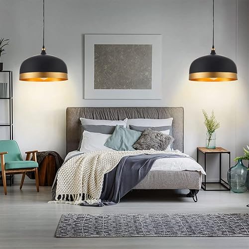 Miniatura 6 de Paquete de 2 lámparas colgantes de cocina negras y doradas, mini candelabros ajustables de color negro mate, lámpara colgante de techo moderna de