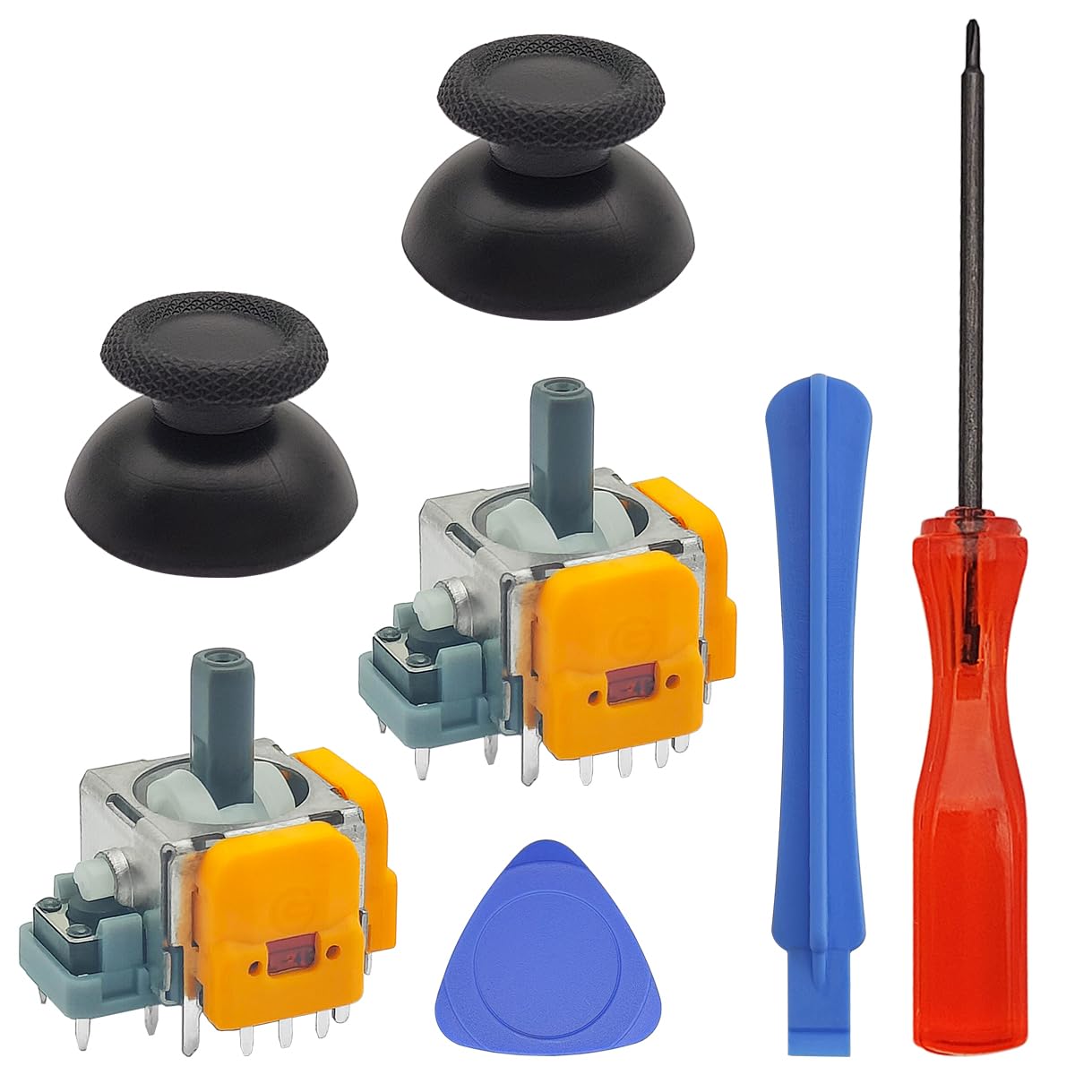 SourceTon 7 Piece Analog Joystick Replacement Kit Compatible with PS5 Controllers Includes 2 Orange Joysticks, 1 Triangle Pry Piece, 1 Pry Tool, 2 Thumbstick Caps, and 1 Screwdriver [video game]