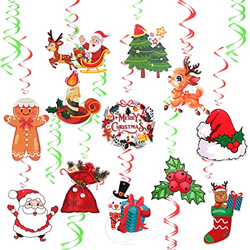 Décorations de Noël à suspendre, 30 Pièces tourbillons de plafond de Noël, cloche, renne, flocon de neige, spirale, décoration de plafond à suspendre, tourbillons suspendus pour Noël Cover