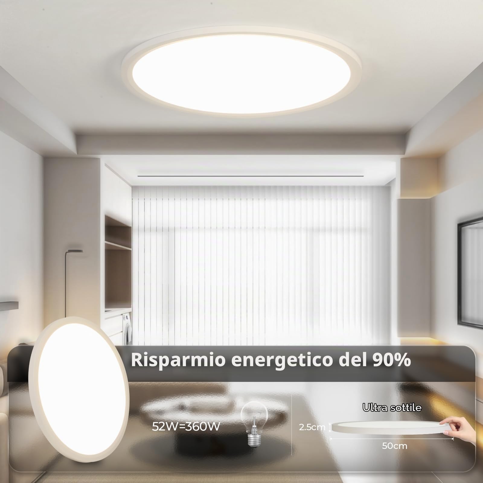 EASY EAGLE Plafoniera LED Soffitto Dimmerabile, 40CM 48W 4800LM Bianco | 3000K-6500K Rotondo Lampada con Telecomando, Lampadario LED Moderna per Soggiorno, Camera da letto, Cucina, Bagno, Ufficio