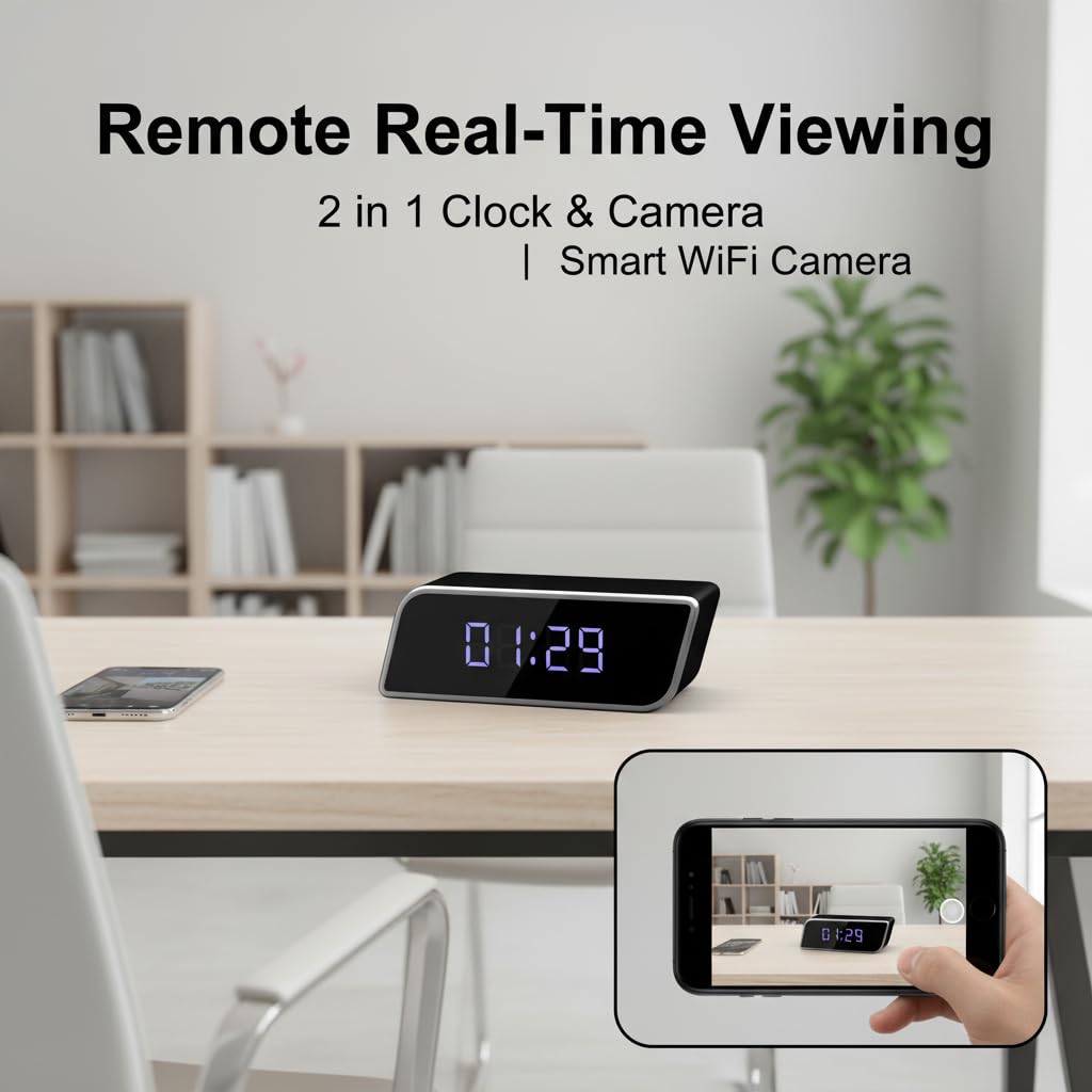2-in-1 Alarm Clock Camera 4K UHD HD Night Vision 2600mAh WiFi Remote View SD Storage Wireless No Audio
