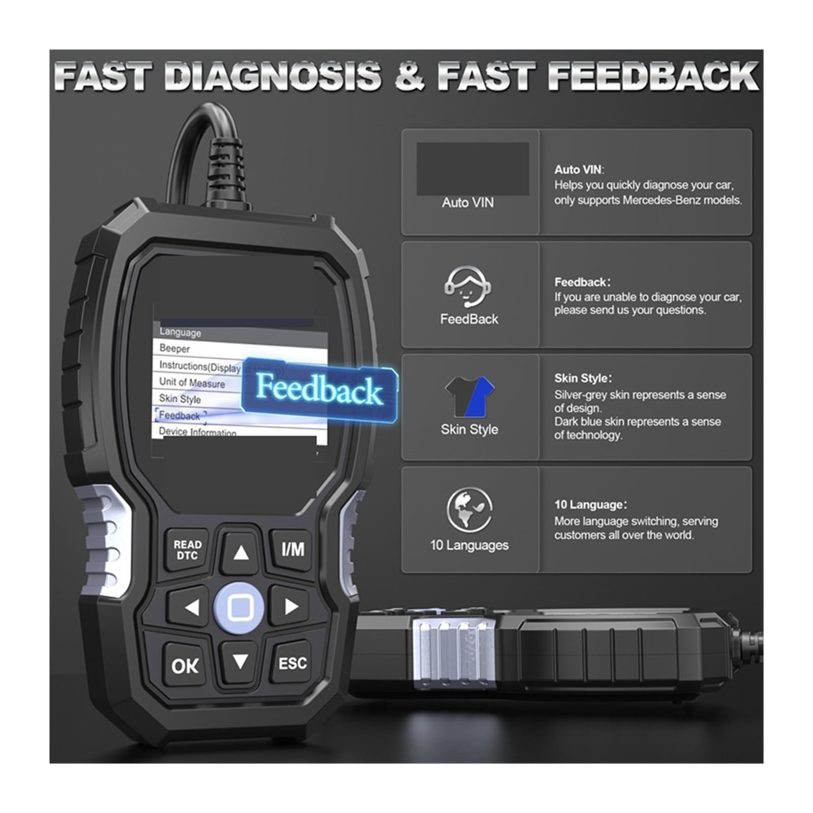 BZ700 OBD2 Scanner automobilistico Adatto, ripristina Il Completo Strumento diagnostico for Lettore di Codici Auto,Facile da Usare
