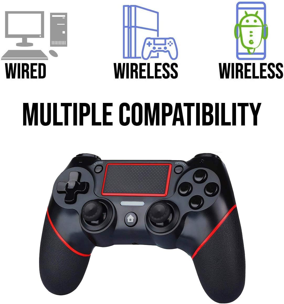 Controller for PS4 Wireless Bluetooth Gamepad, Wireless Controller with 3.5mm Jack and Double Vibration(Black&Red)