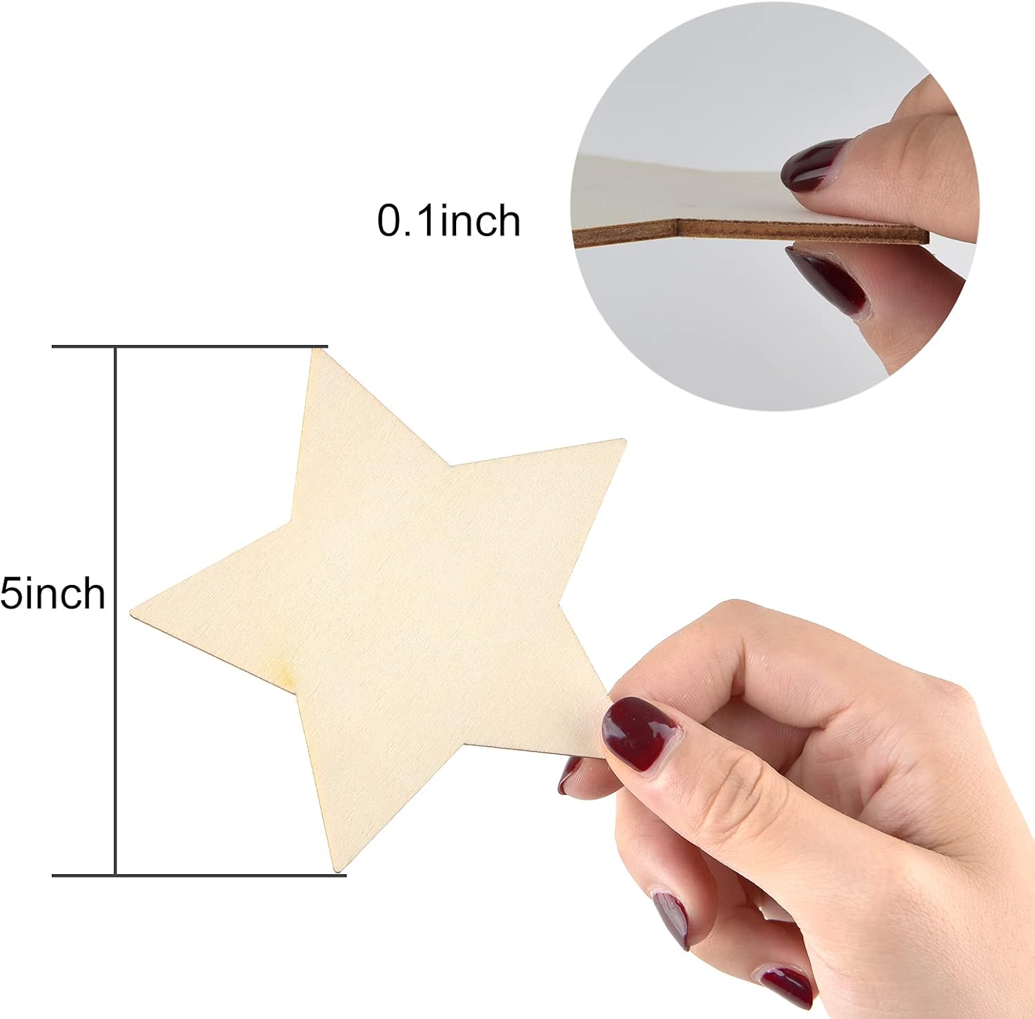 60 Pieces 5 Inch Unfinished Wooden Star Blank Natural Wood Slices Wooden Cutout Tiles for DIY Crafts Home Decoration Painting Staining