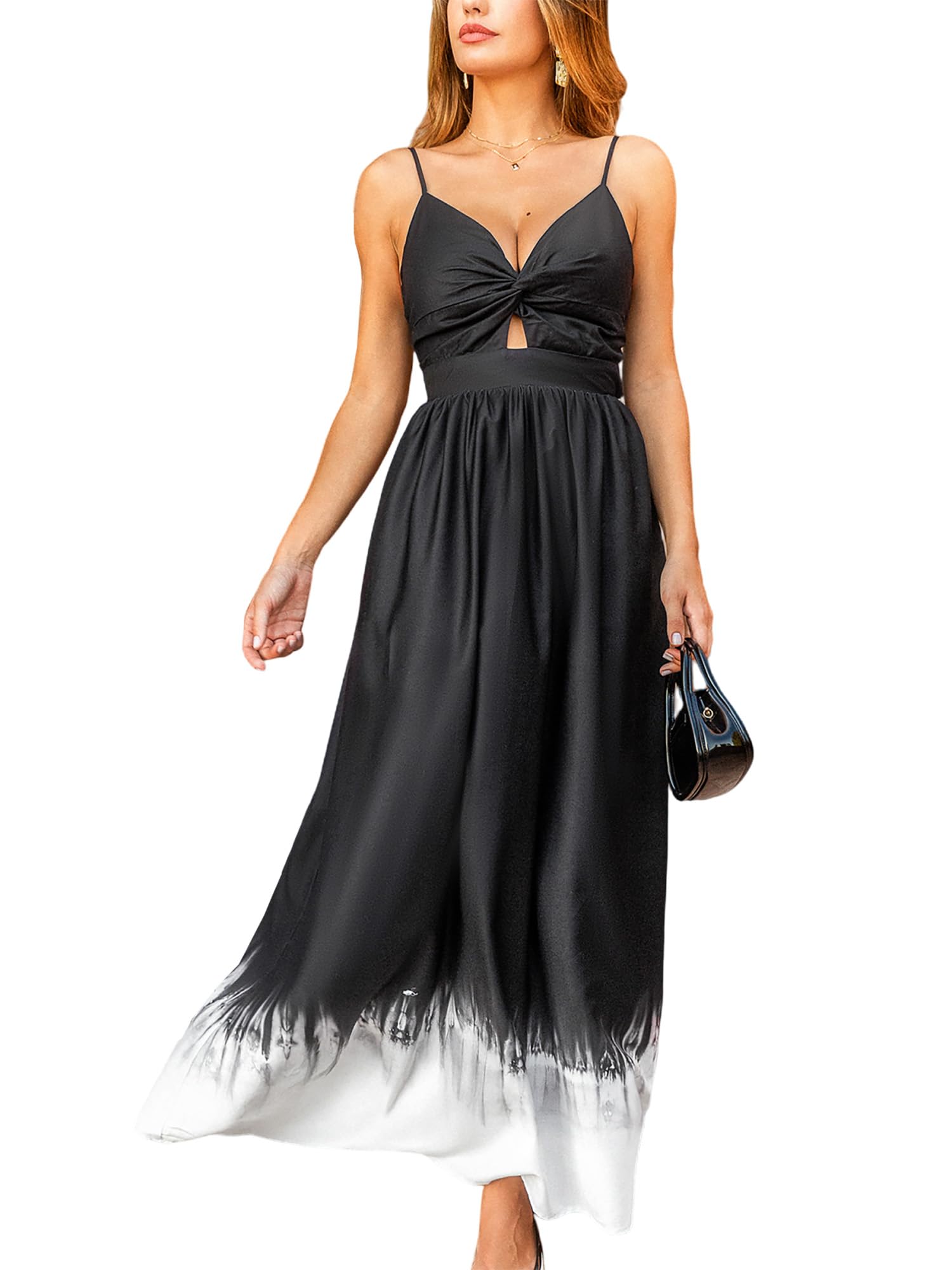CUPSHE Women's V Neck Twisted Pleated Cutout Backless Formal Maxi Dress