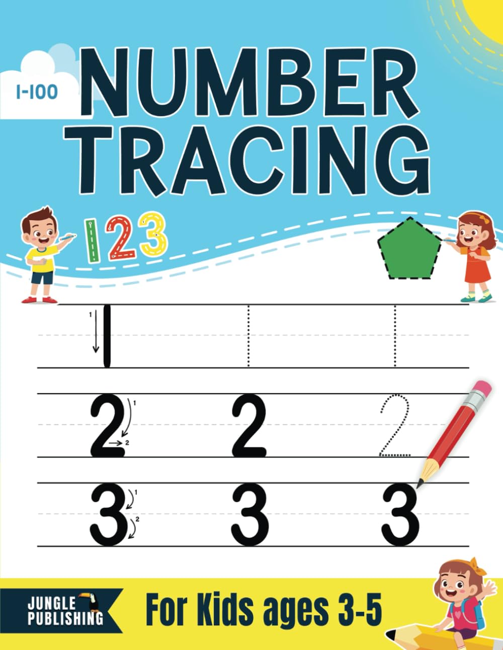 Number Tracing for Kids ages 3-5: Preschool Workbook for ages 3-4, 4-5 | Pre K and Kindergarten Math Activity Book for Learning to Write Numbers 1-100 (Jungle Publishing Preschool Series) Paperback – 6 July 2022