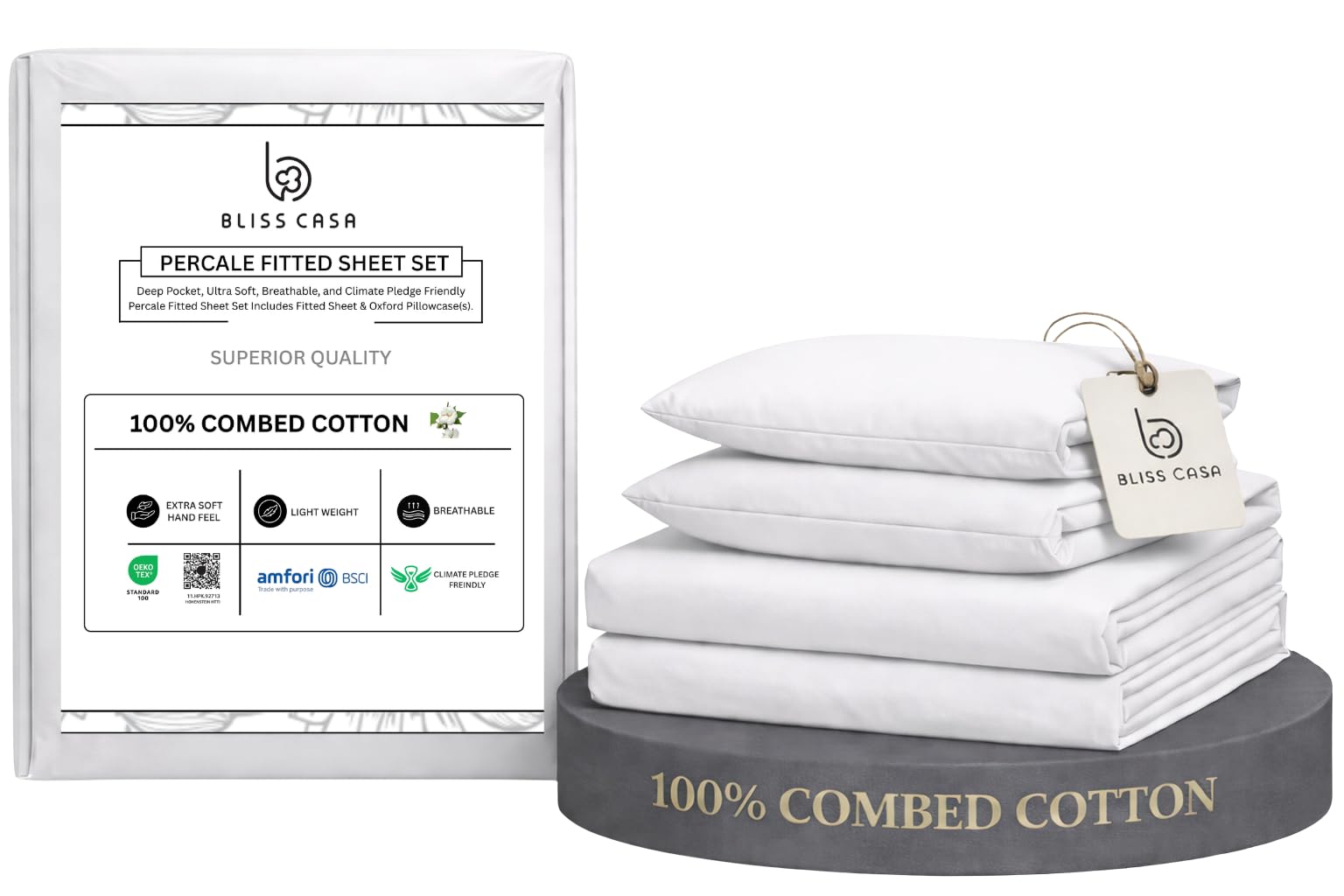 Bliss Casa King Percale Sheet Set White