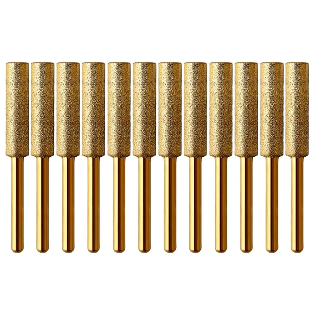 Turodeuo 12PCS Coated Cylindrical Burr 5.5mm Chainsaw Sharpener Set Kit Stone File Chain Saw Sharpening Carving Grinding Tools Set