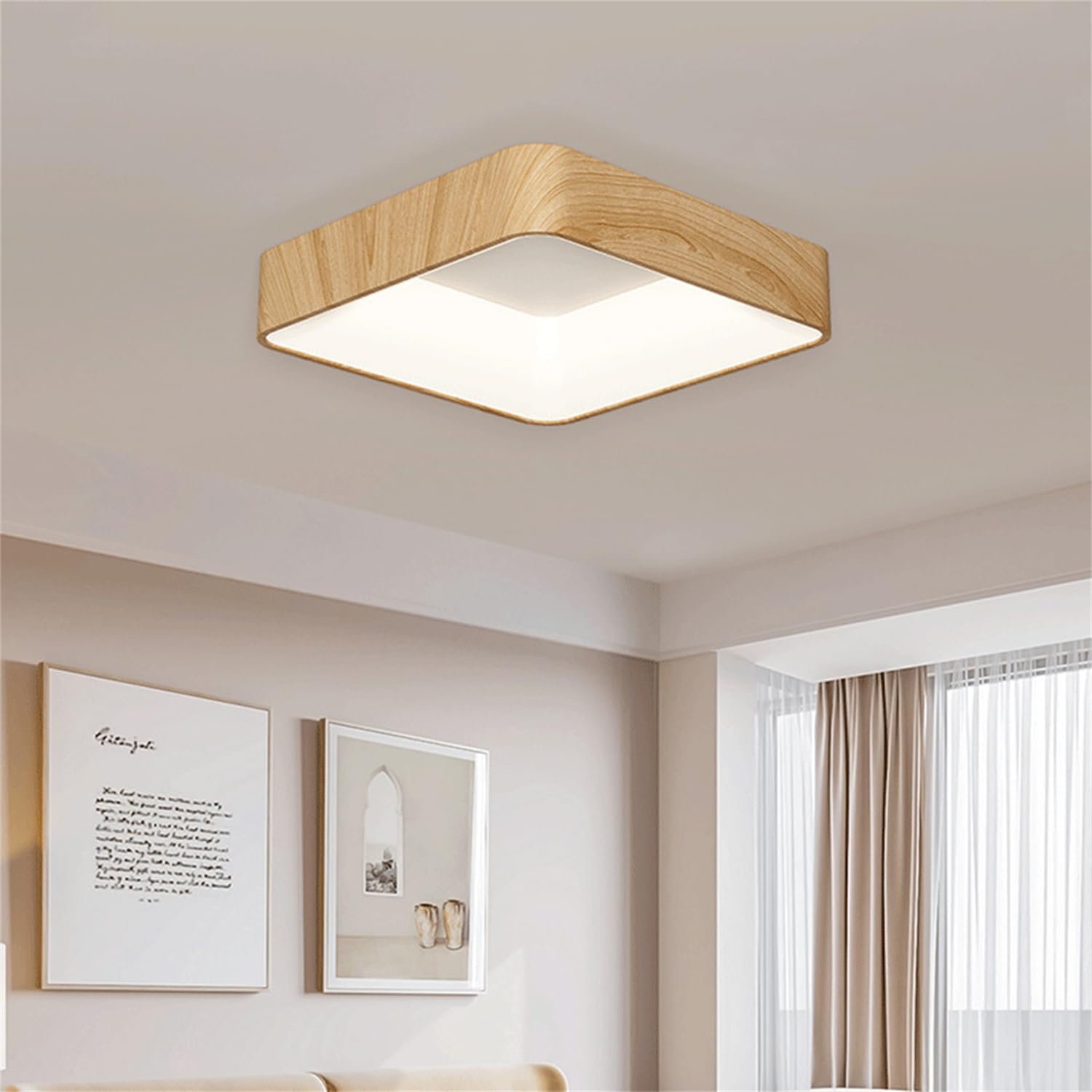 Lámpara Techo Cuadrada Metal Con Efecto Imitación Madera Estilo